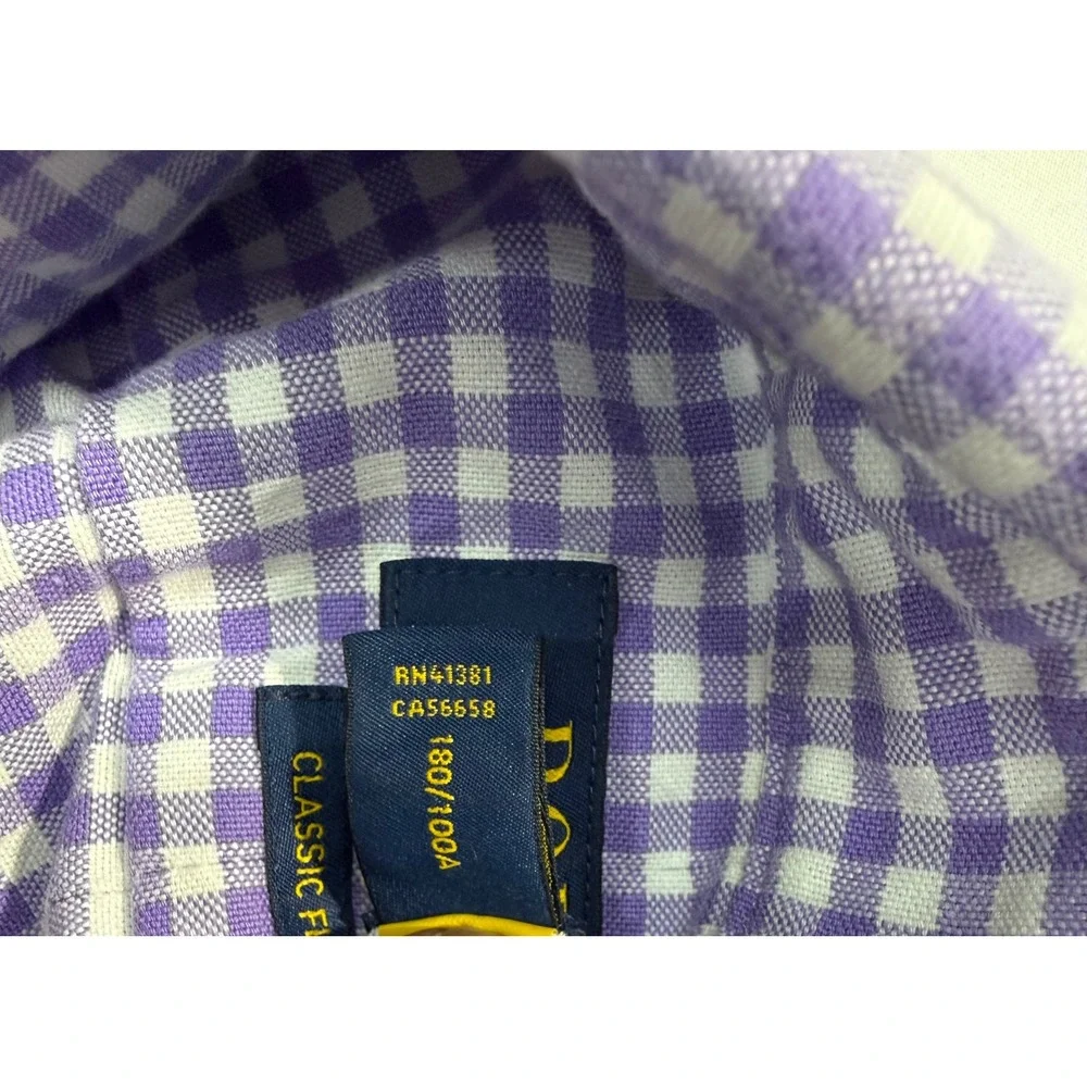 Polo Ralph Lauren Mens Gingham Check Button Down Shirt Purple White Classic  L